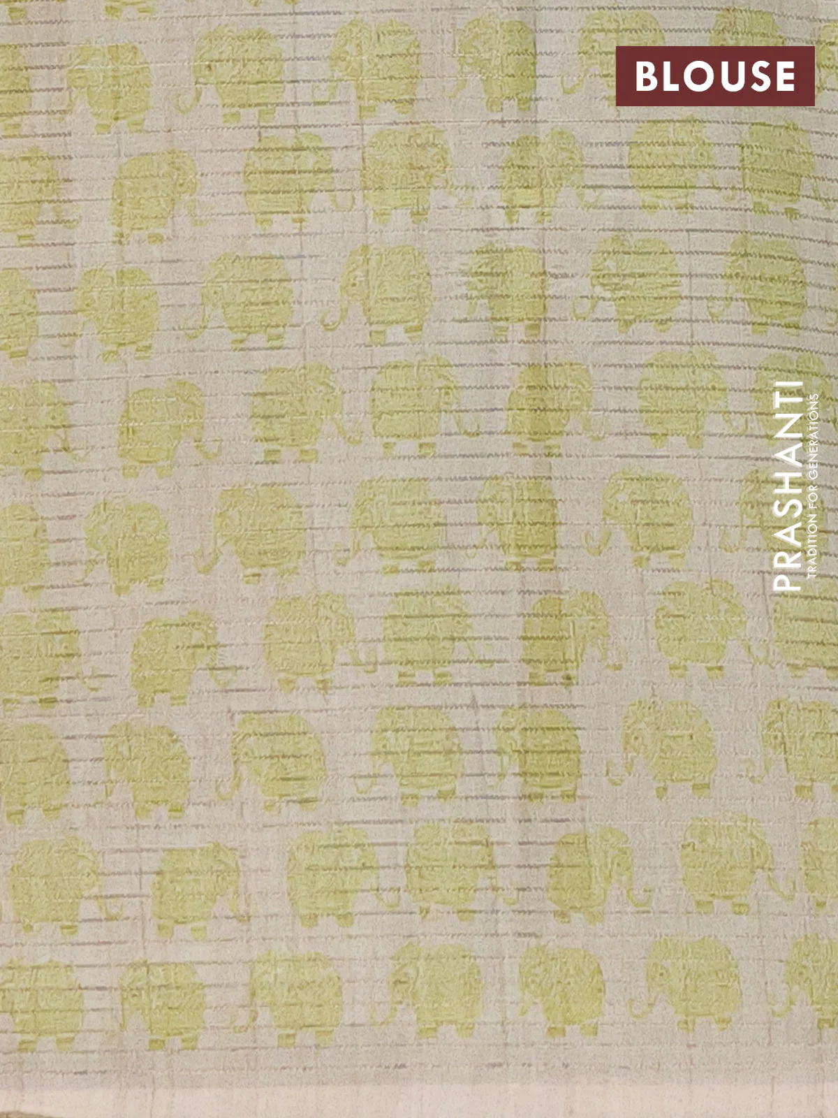 Chappa saree light green and beige with allover small zari checked pattern and elephant butta prints - Image 4