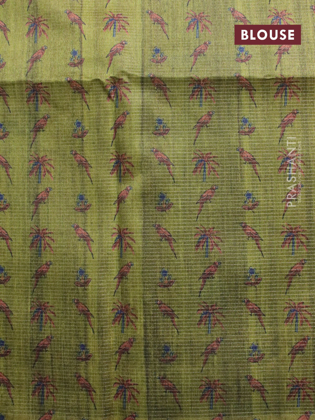 Chappa saree light green and beige with allover vairosi pattern & butta prints and printed border - Image 4