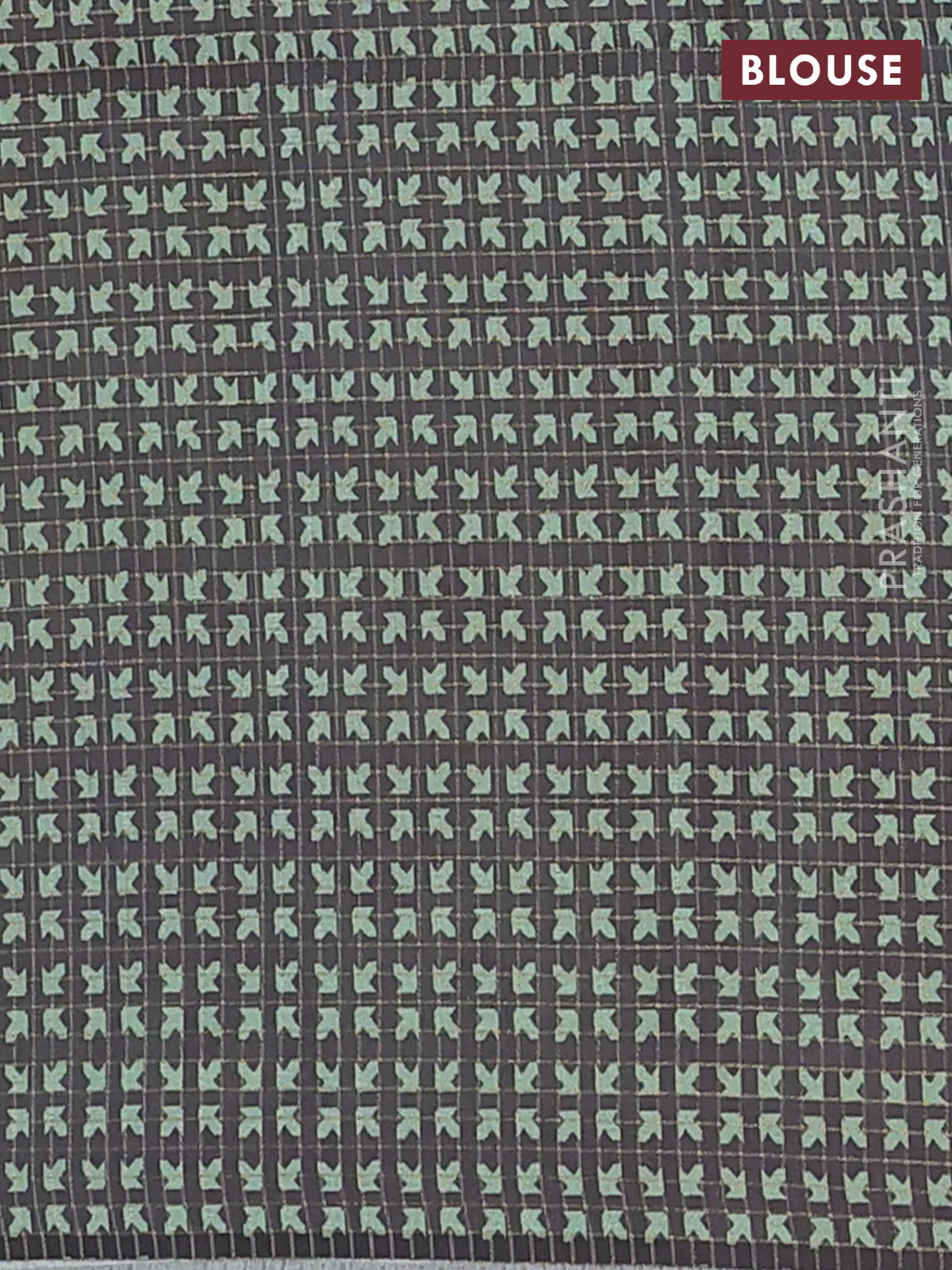 Chappa saree light green and black with allover zari checked pattern and printed pallu - Image 4