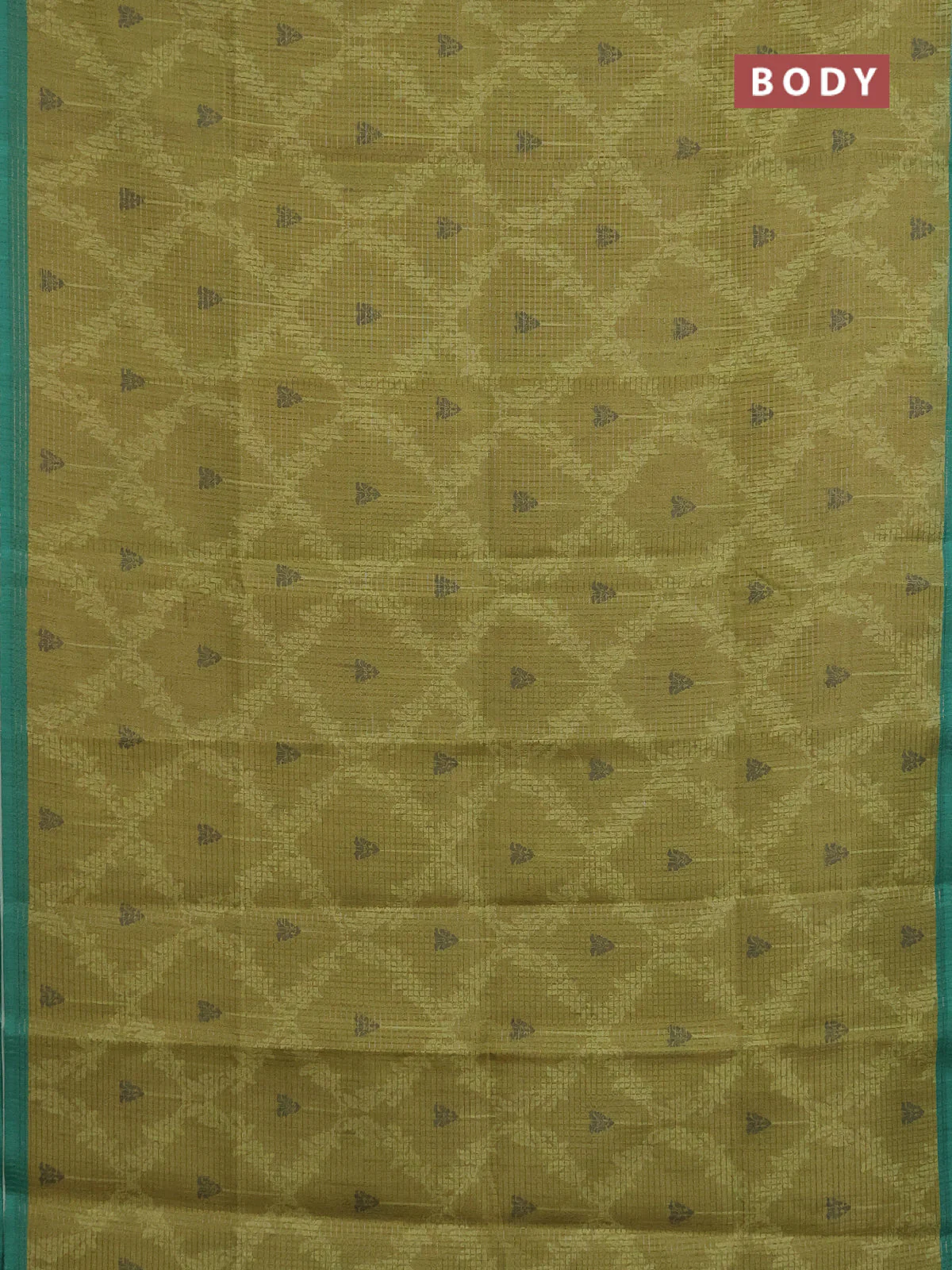 Chappa saree light green and green with allover small zari checked pattern & prints and piping border - Image 2