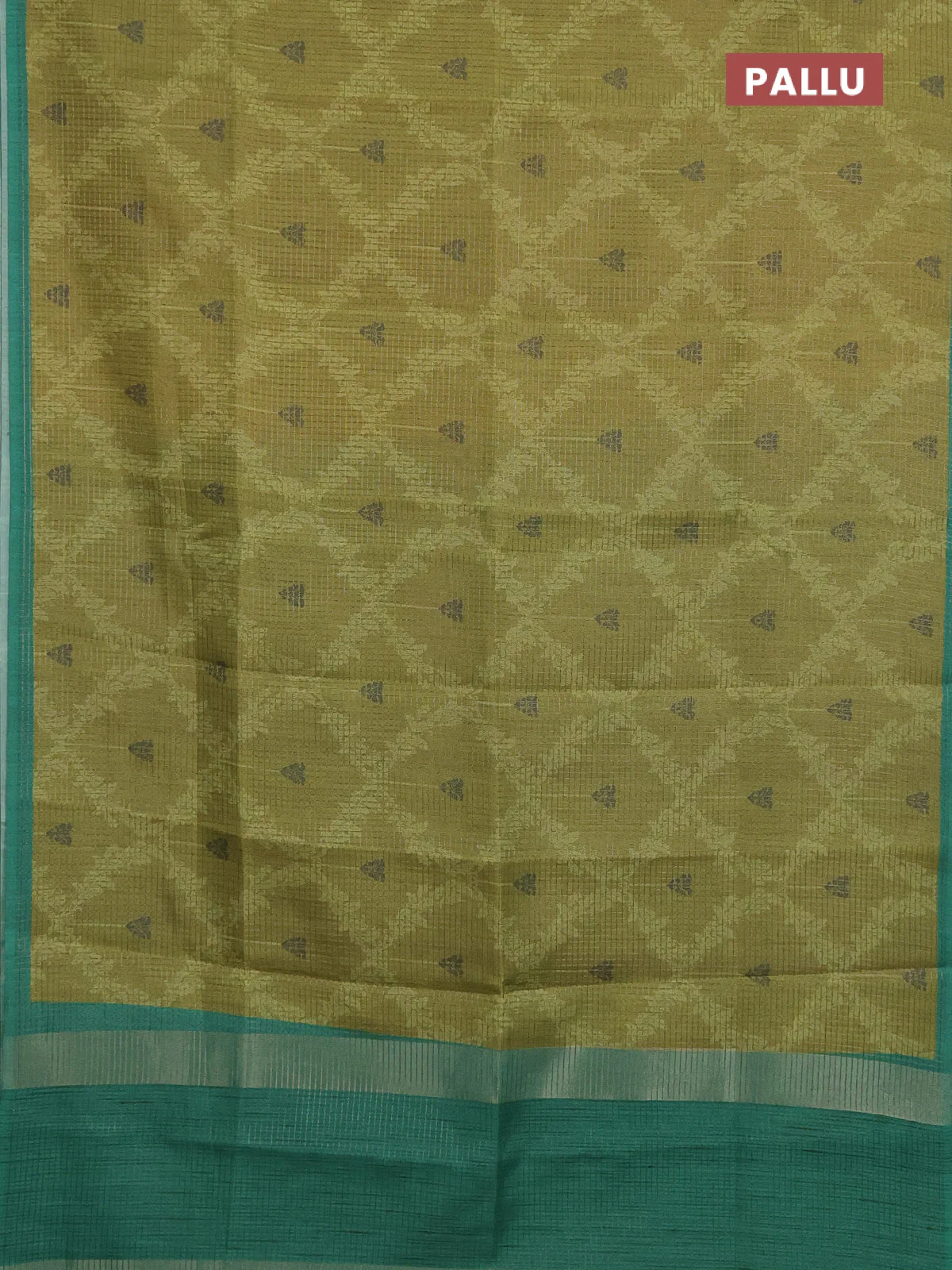 Chappa saree light green and green with allover small zari checked pattern & prints and piping border - Image 3