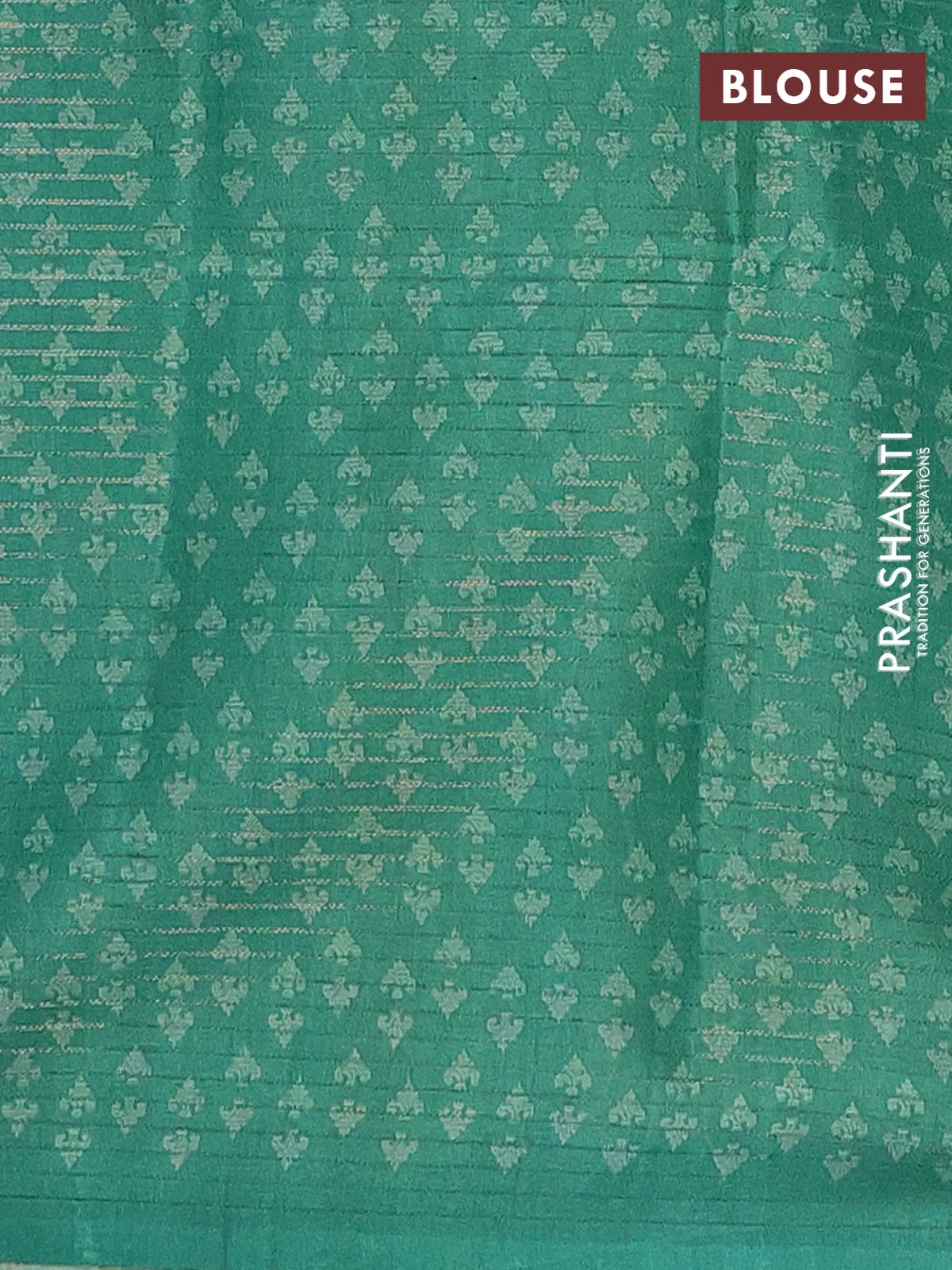 Chappa saree light green and green with allover small zari checked pattern & prints and piping border - Image 4