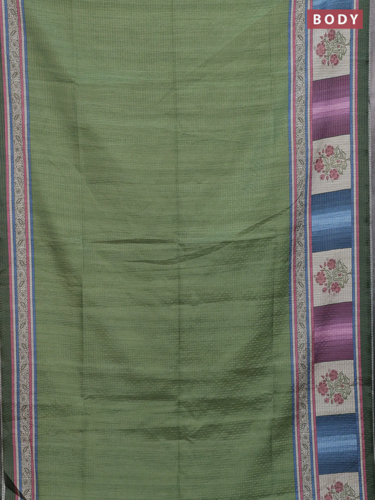Chappa saree light green and sap green with allover zari checked pattern and printed pallu - Image 2
