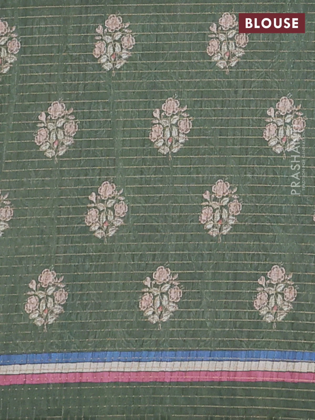 Chappa saree light green and sap green with allover zari checked pattern and printed pallu - Image 4