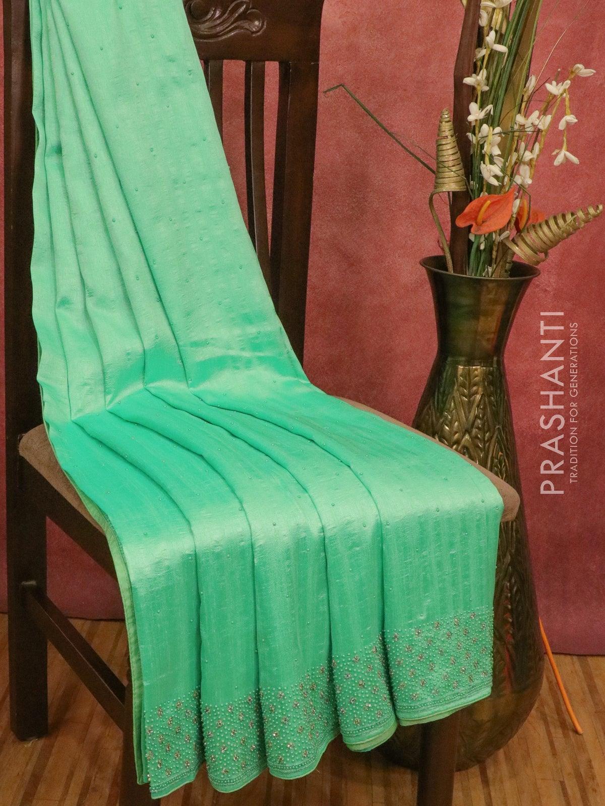 Chappa saree light green with stone & beaded embroidery work - Image 2