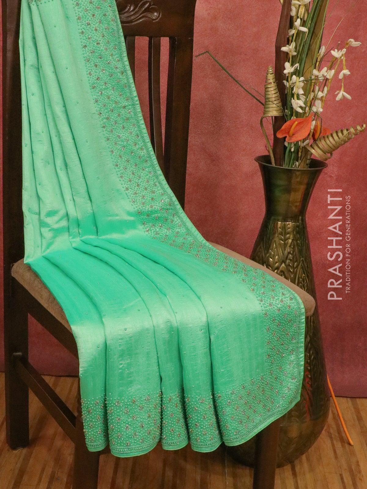 Chappa saree light green with stone & beaded embroidery work - Image 3