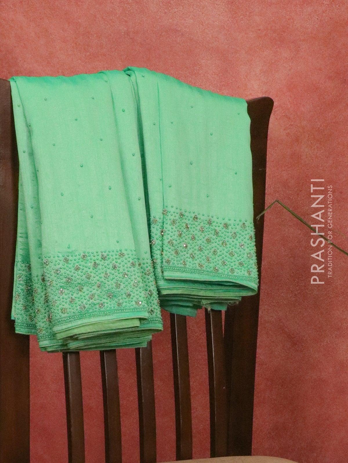 Chappa saree light green with stone & beaded embroidery work - Image 5
