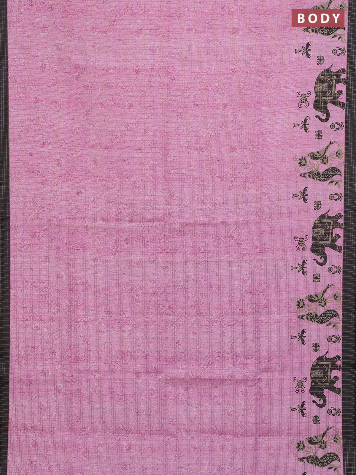 Chappa saree light pink and black with allover zari checked pattern and printed pallu - Image 2