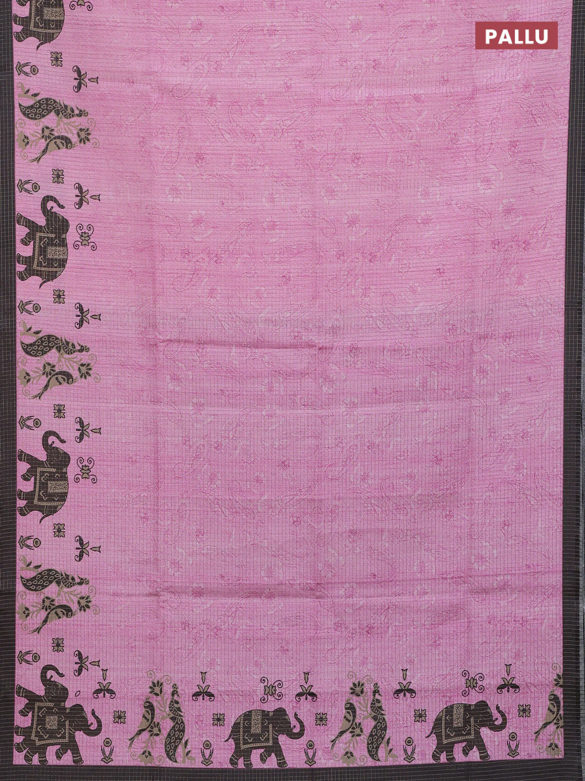 Chappa saree light pink and black with allover zari checked pattern and printed pallu - Image 3