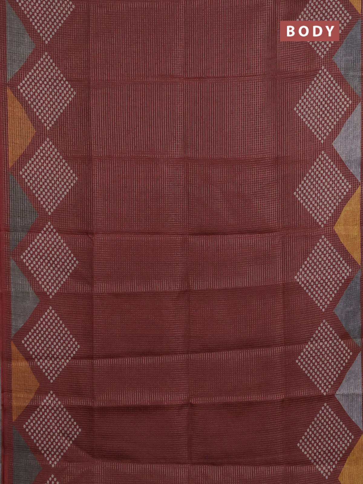 Chappa saree maroon and grey with allover small zari checked pattern and printed border - Image 2