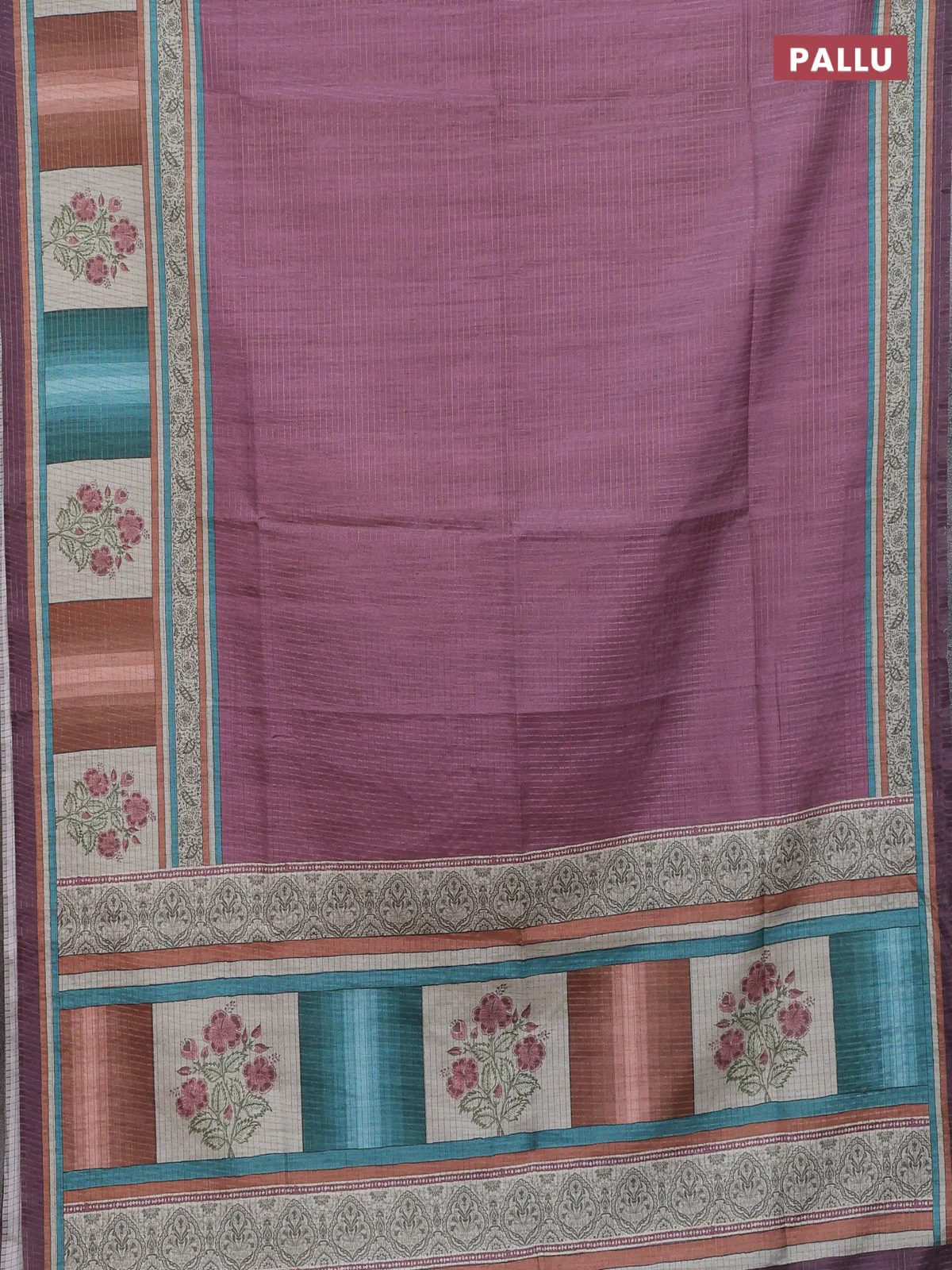 Chappa saree mauve pink with allover zari checked pattern and printed pallu - Image 3