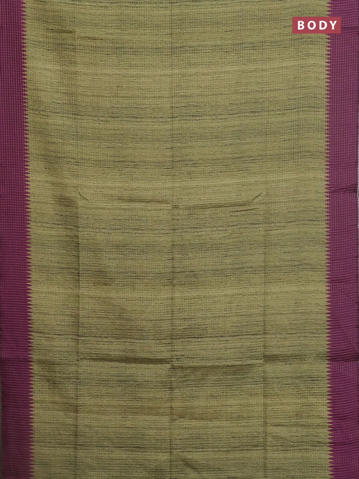 Chappa saree mehendi green and purple with allover zari checked pattern and printed pallu - Image 2