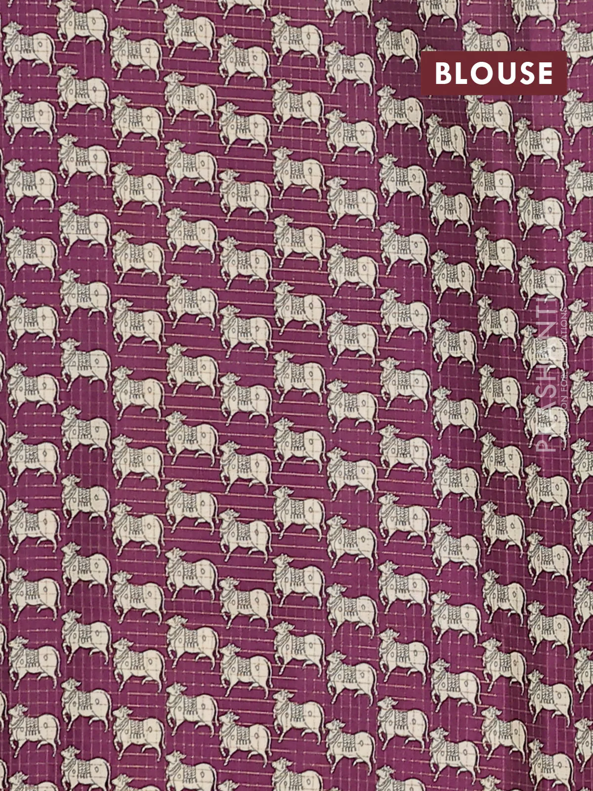 Chappa saree mehendi green and purple with allover zari checked pattern and printed pallu - Image 4
