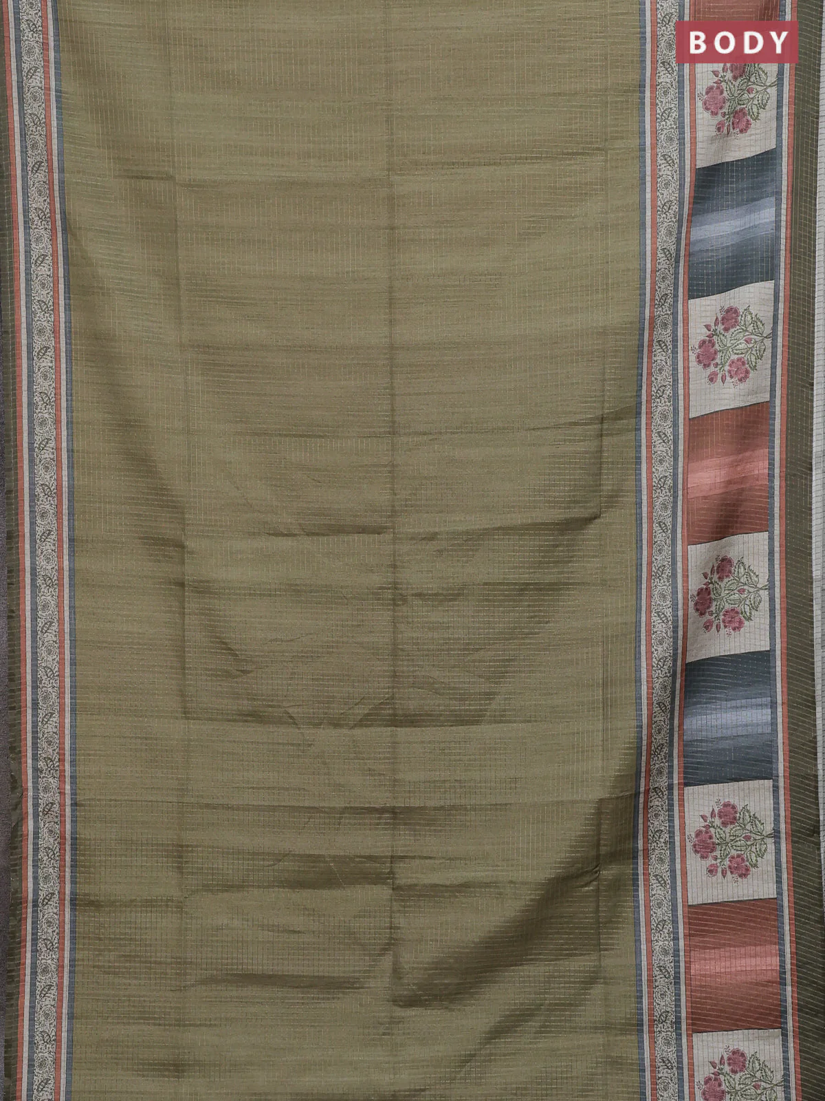 Chappa saree mehendi green with allover zari checked pattern and printed pallu - Image 2