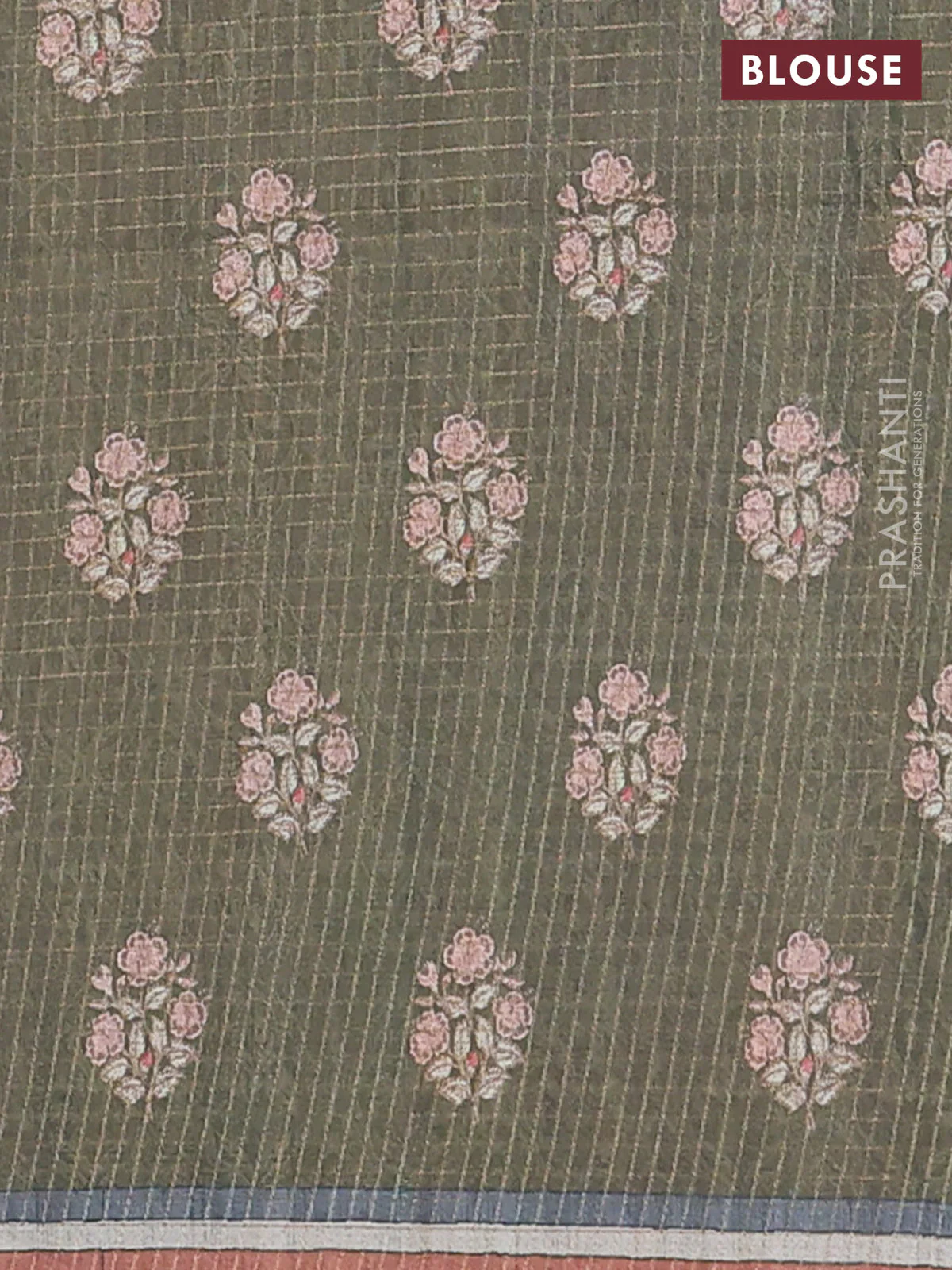 Chappa saree mehendi green with allover zari checked pattern and printed pallu - Image 4
