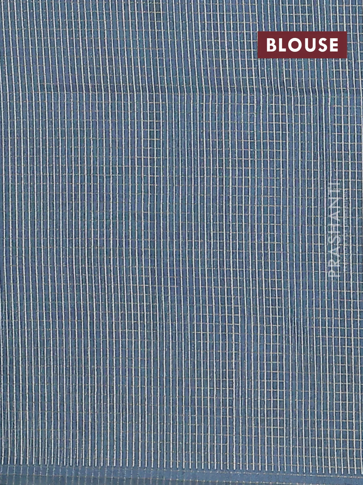 Chappa saree military green and peacock blue with allover zari checked pattern and long geometric printed border - Image 4