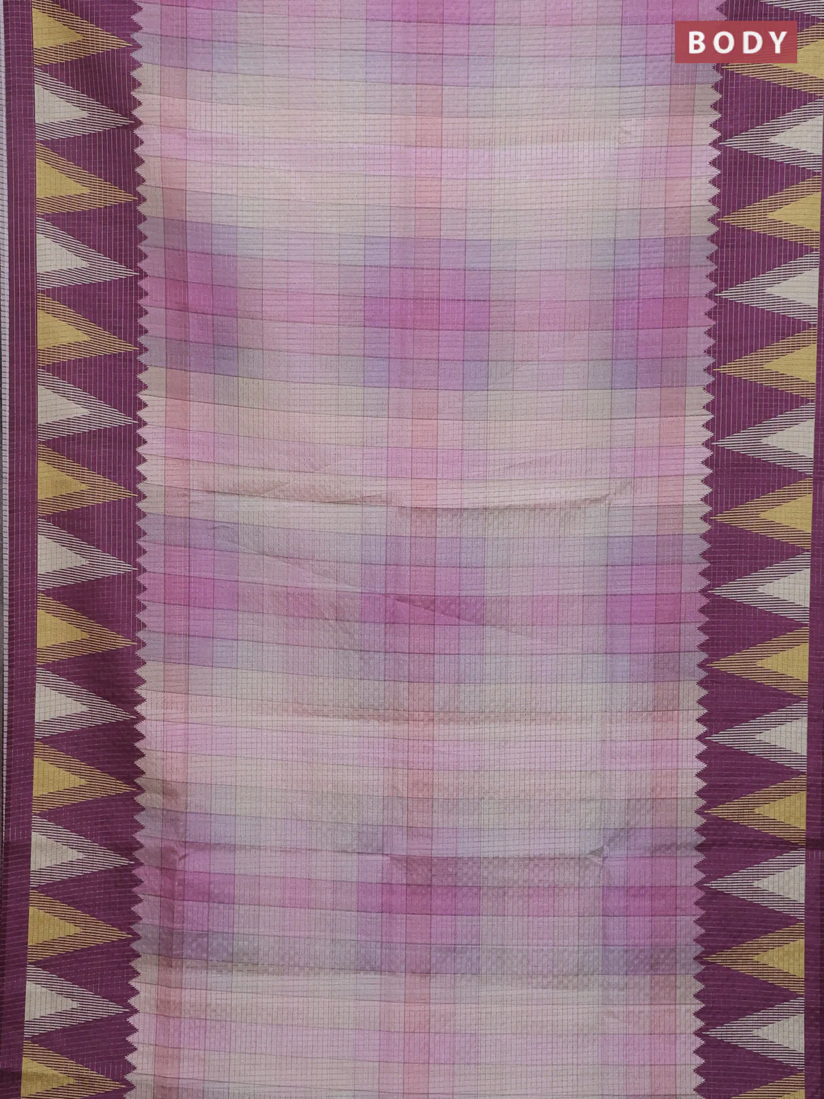 Chappa saree multi colour and wine shade with allover zari checked pattern and temple design border - Image 2