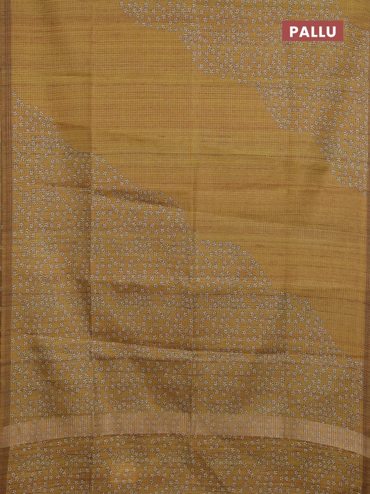 Chappa saree mustard shade with allover small zari checked pattern and floral digital printed pallu - Image 3