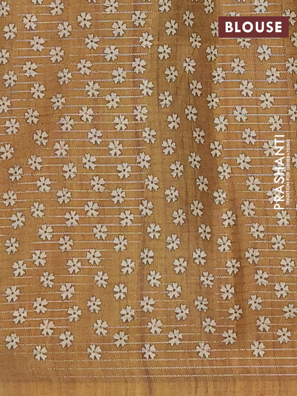 Chappa saree mustard shade with allover small zari checked pattern and floral digital printed pallu - Image 4