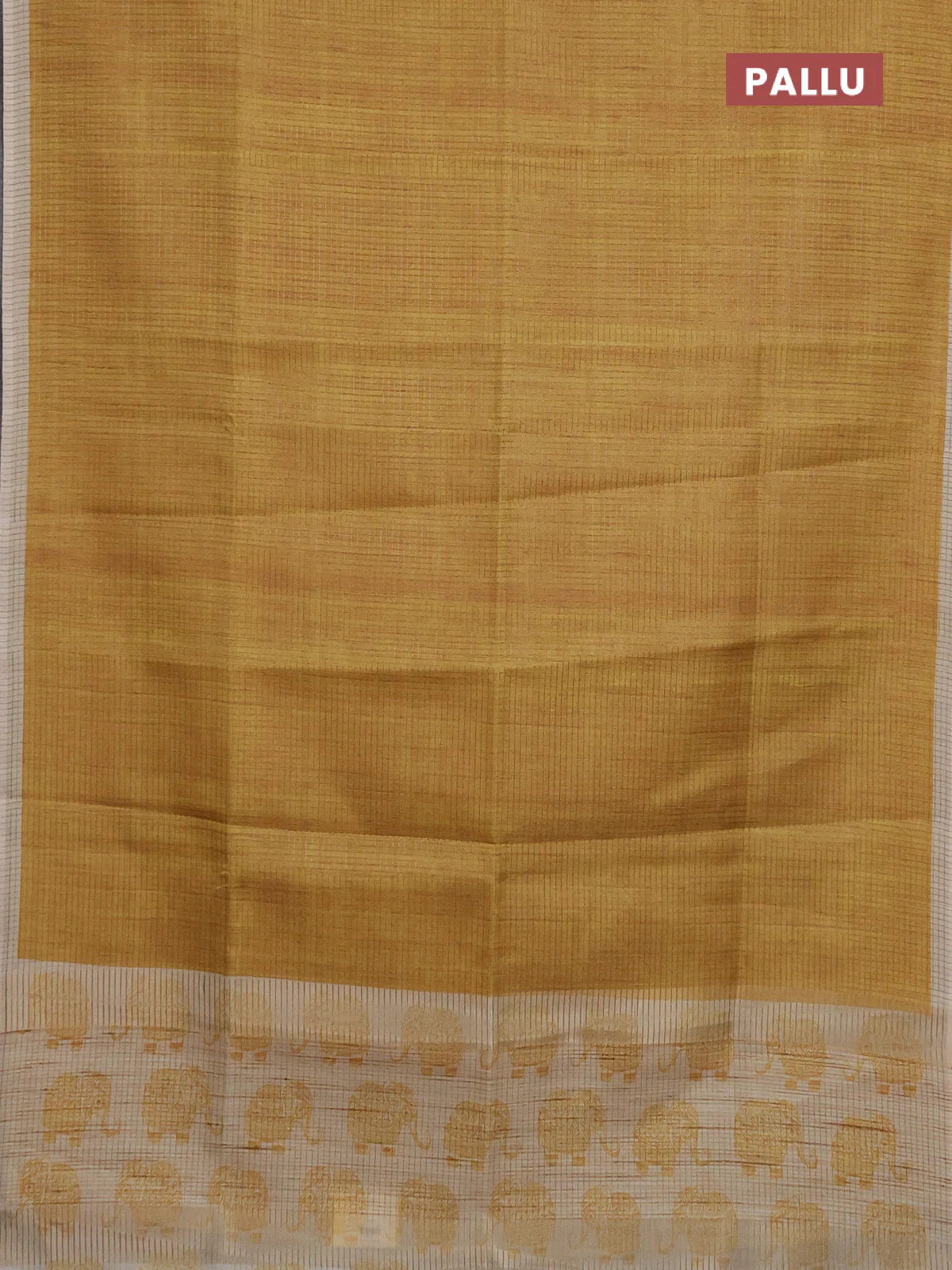Chappa saree mustard yellow and beige with allover small zari checked pattern and elephant butta prints - Image 3