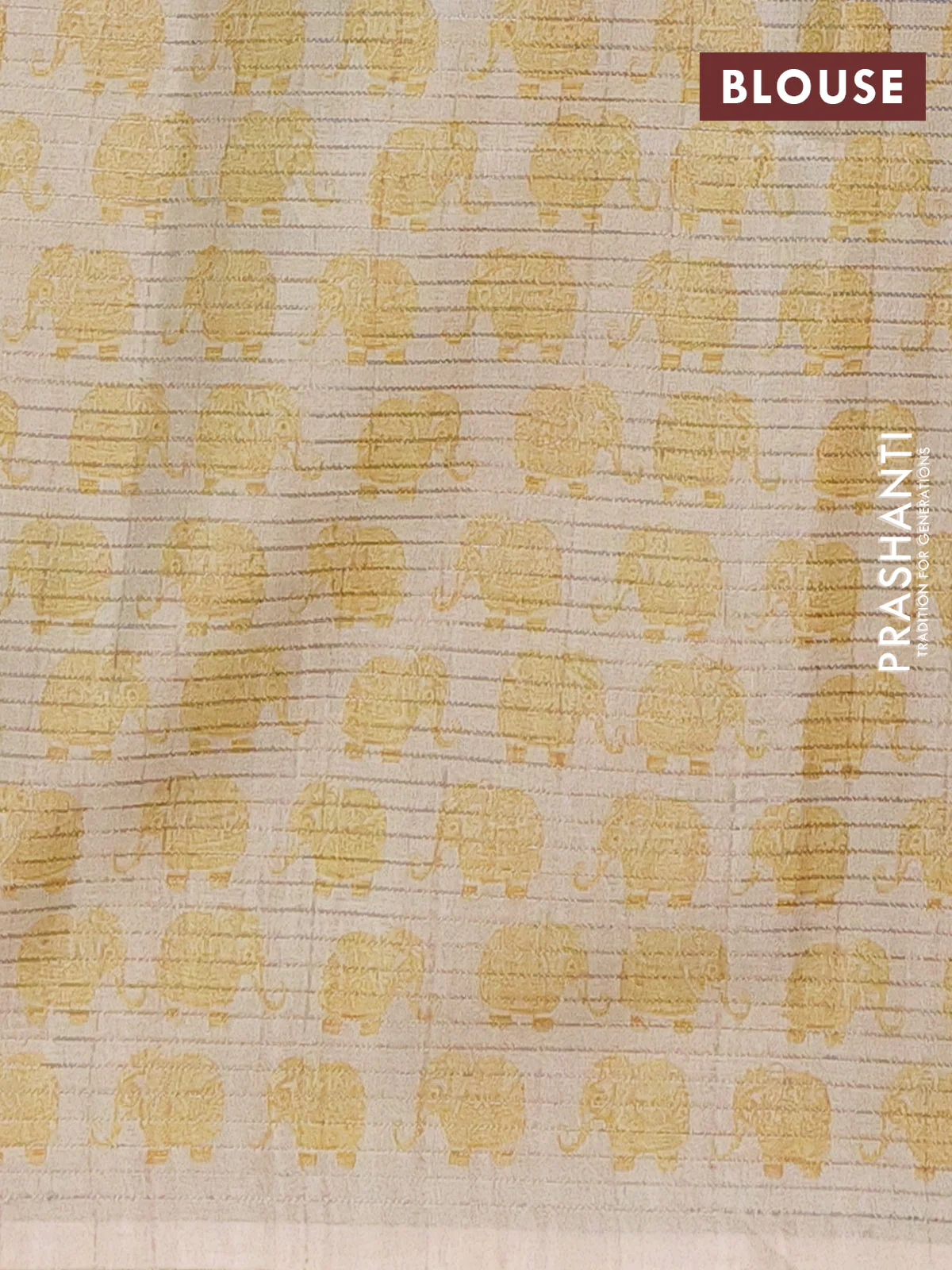 Chappa saree mustard yellow and beige with allover small zari checked pattern and elephant butta prints - Image 4