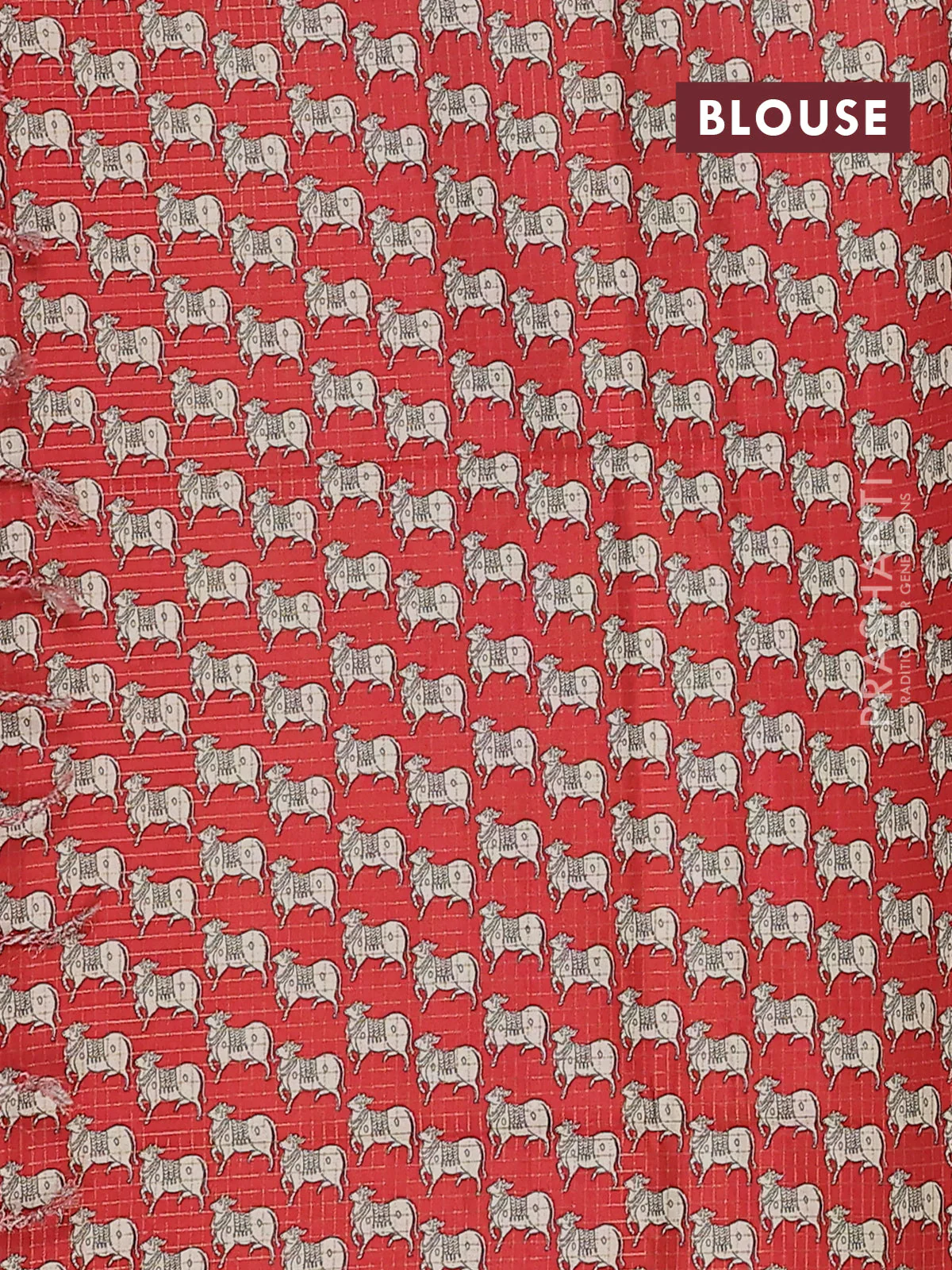 Chappa saree mustard yellow and red with allover zari checked pattern and printed pallu - Image 4