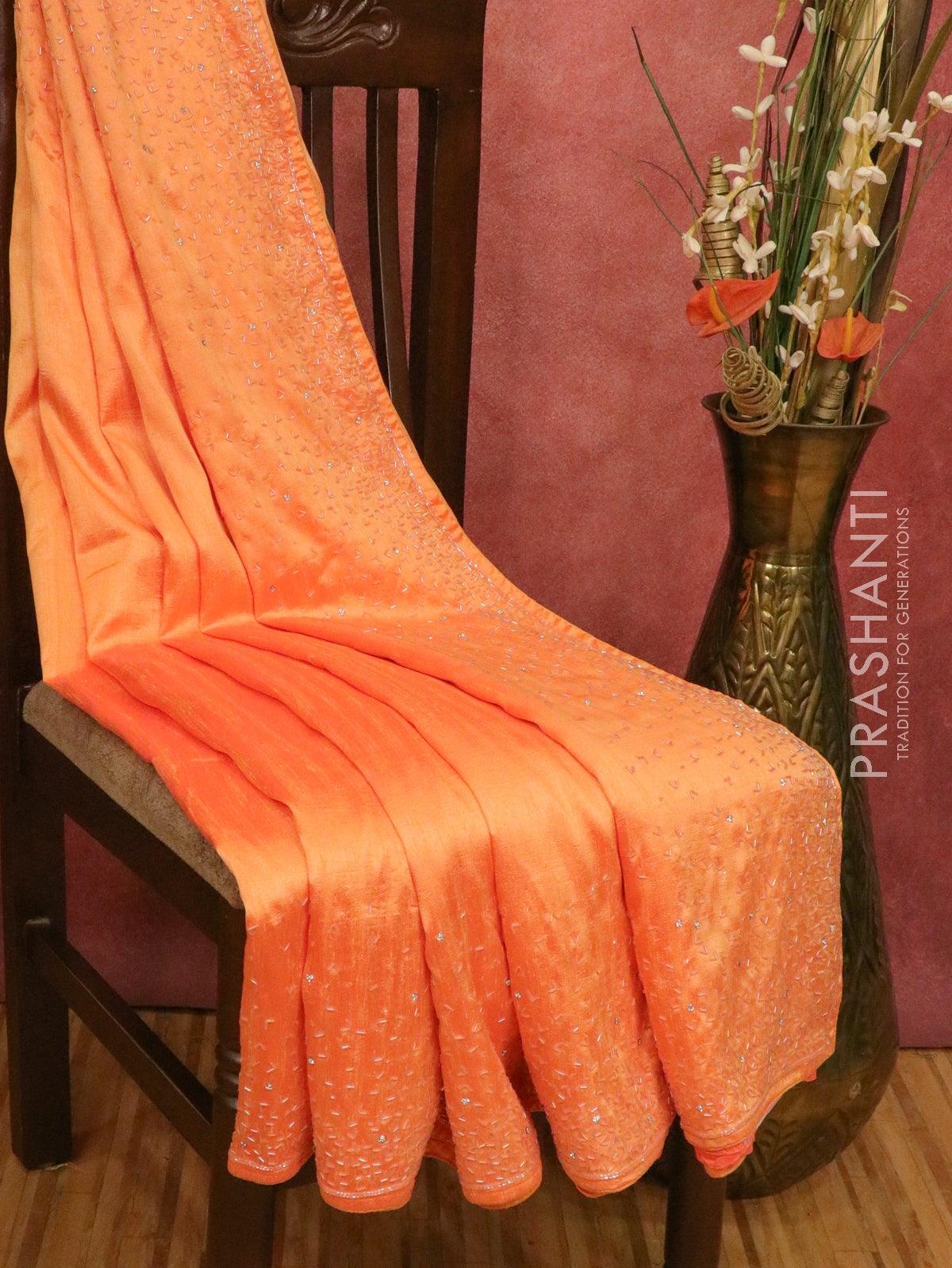 Chappa saree orange with stone & beaded embroidery work - Image 3
