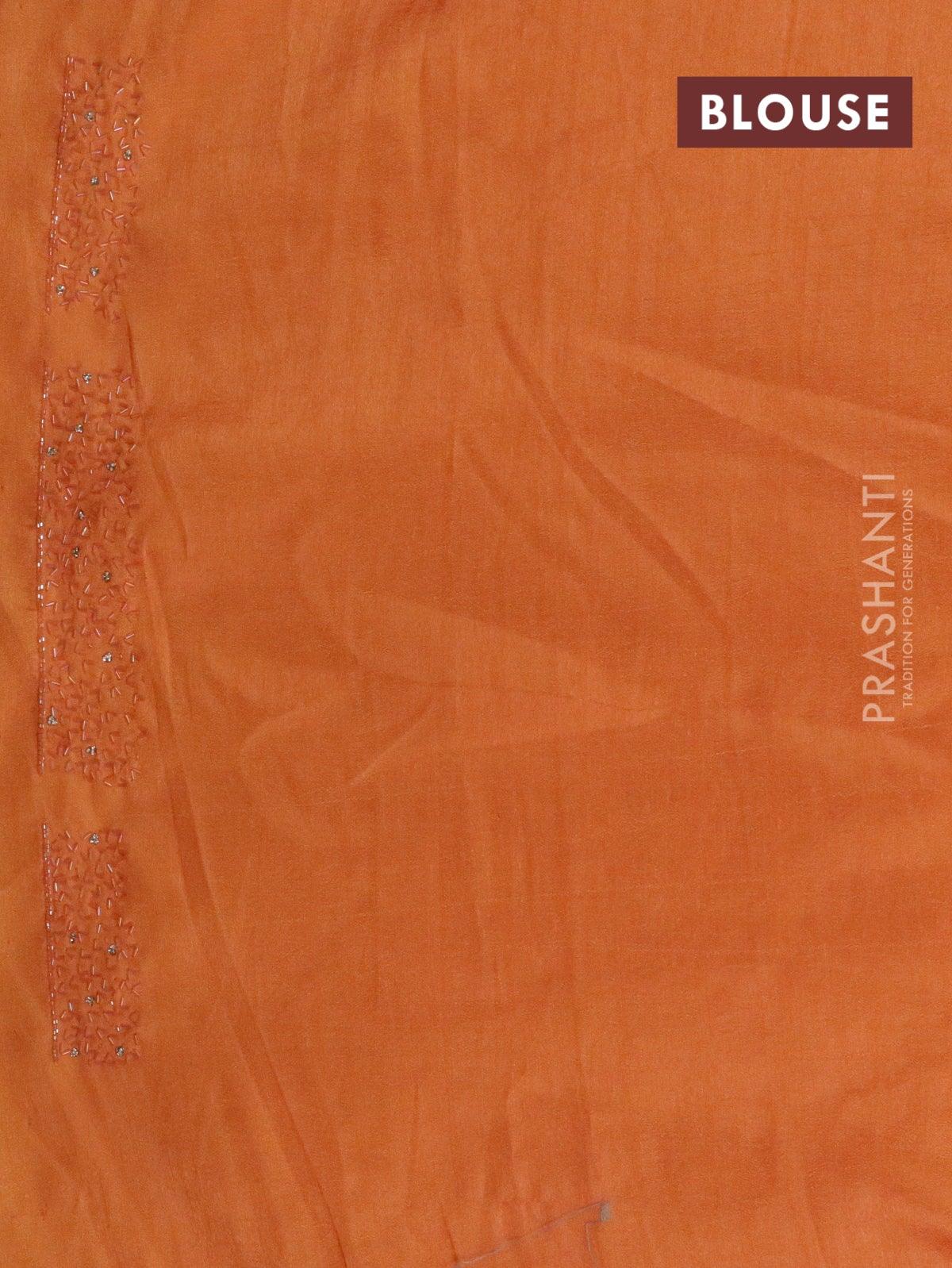 Chappa saree orange with stone & beaded embroidery work - Image 4