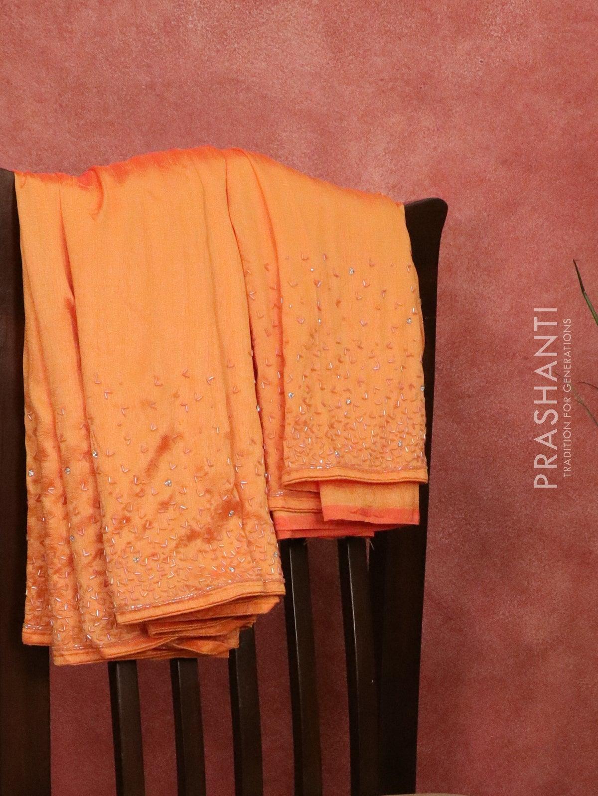 Chappa saree orange with stone & beaded embroidery work - Image 5