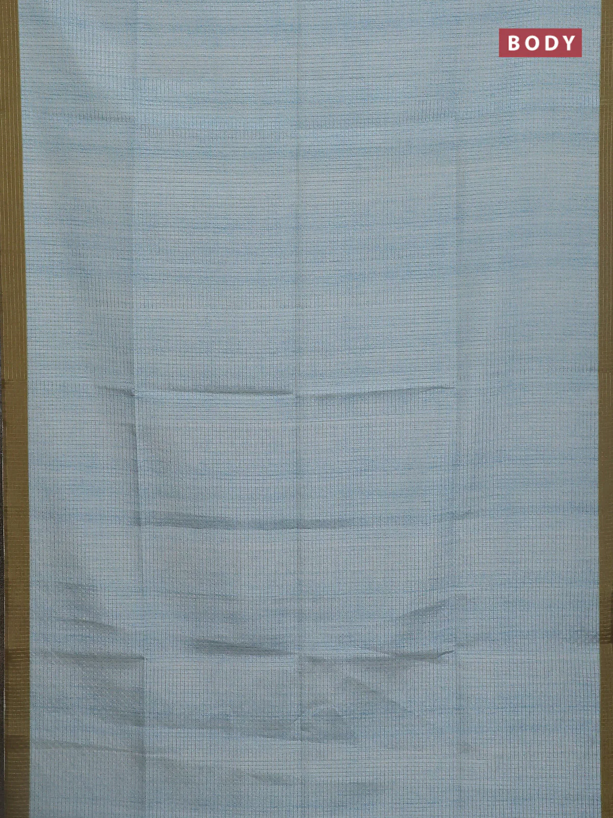 Chappa saree pastel blue and mehendi green with allover zari checked pattern and madhubani printed pallu - Image 2