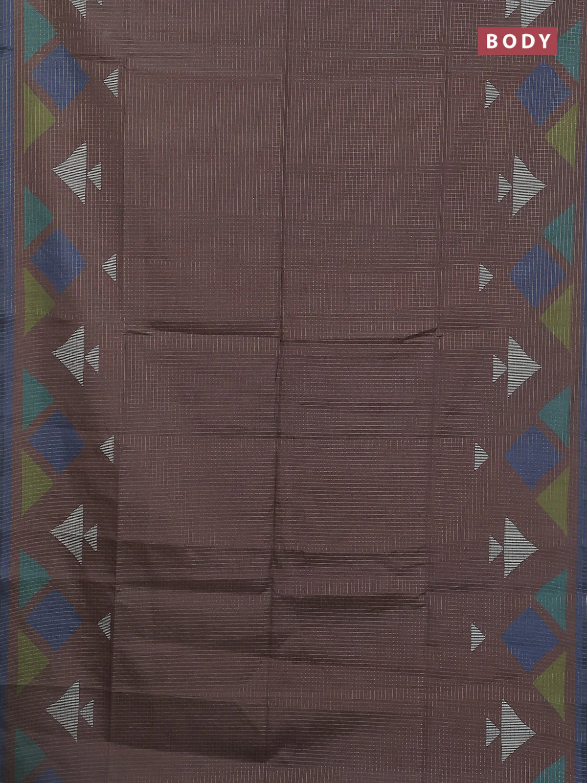 Chappa saree pastel brown and grey with allover zari checked pattern and long geometric printed border - Image 2