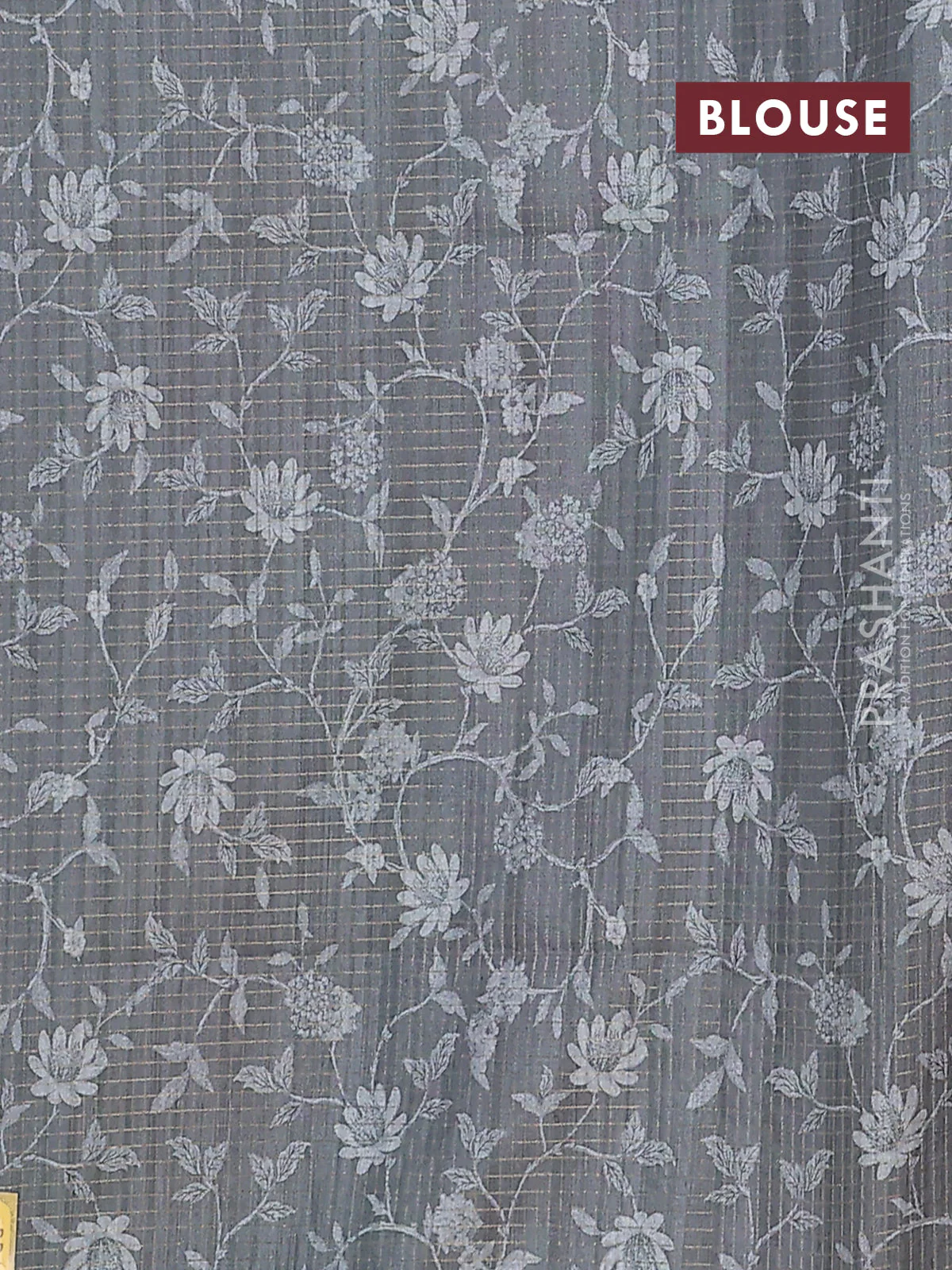 Chappa saree pastel brown and grey with allover zari checked pattern & digital prints and printed pallu - Image 4