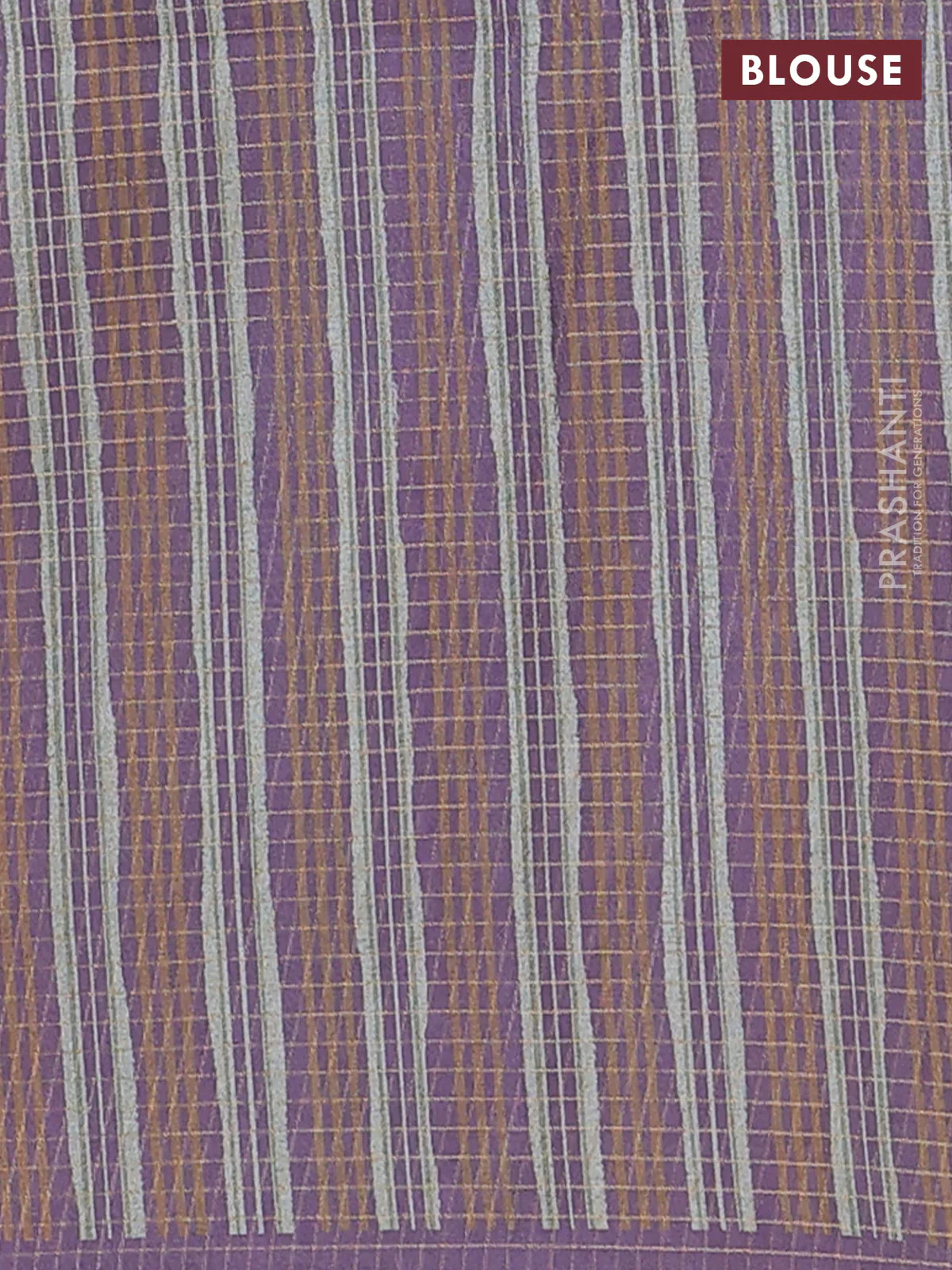 Chappa saree pastel brown and lavender with allover zari checked pattern and long geometric printed border - Image 4
