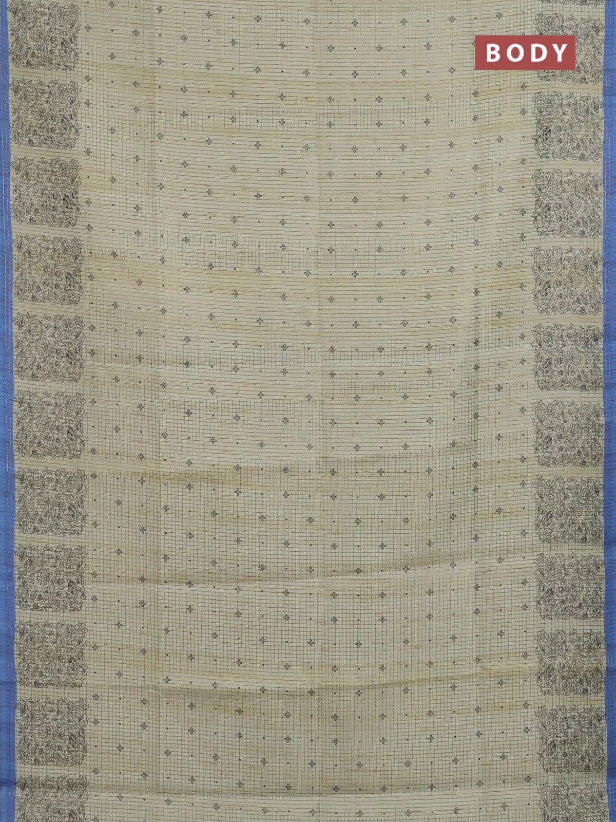 Chappa saree pastel green and blue with allover small zari checked pattern & butta prints and printed border - Image 2