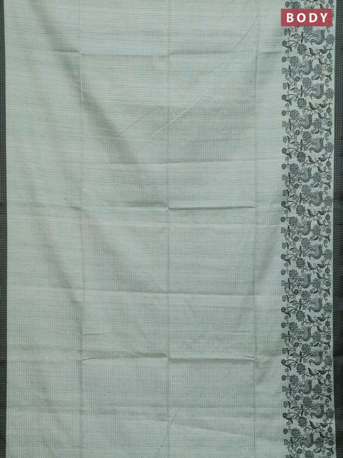 Chappa saree pastel green and bottle green with allover zari checked pattern and printed pallu - Image 2