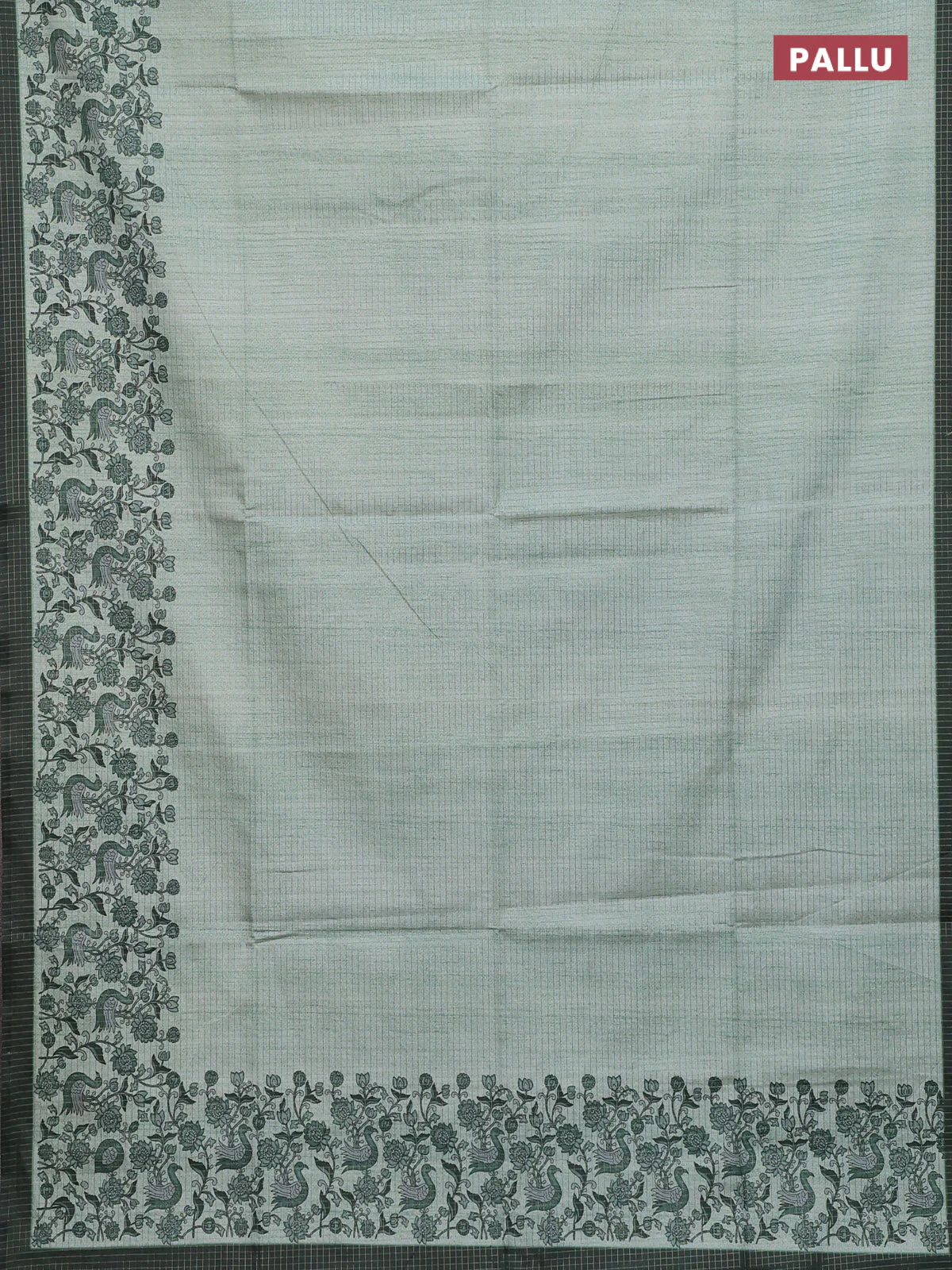 Chappa saree pastel green and bottle green with allover zari checked pattern and printed pallu - Image 3