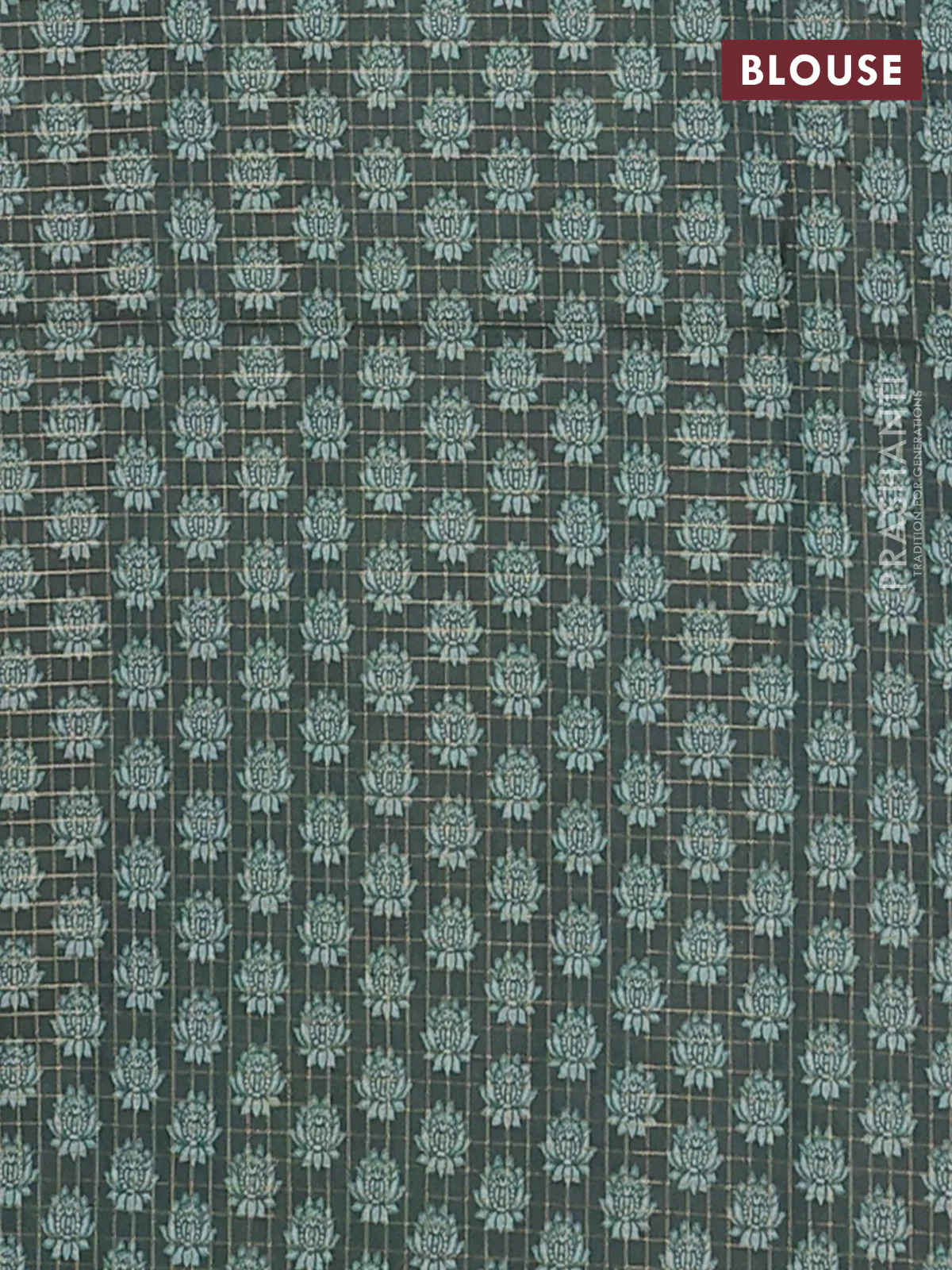 Chappa saree pastel green and bottle green with allover zari checked pattern and printed pallu - Image 4