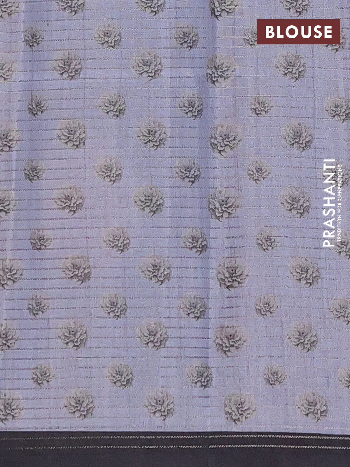 Chappa saree pastel grey and black with allover small zari checked pattern & floral digital prints and ganga jamuna border - Image 4