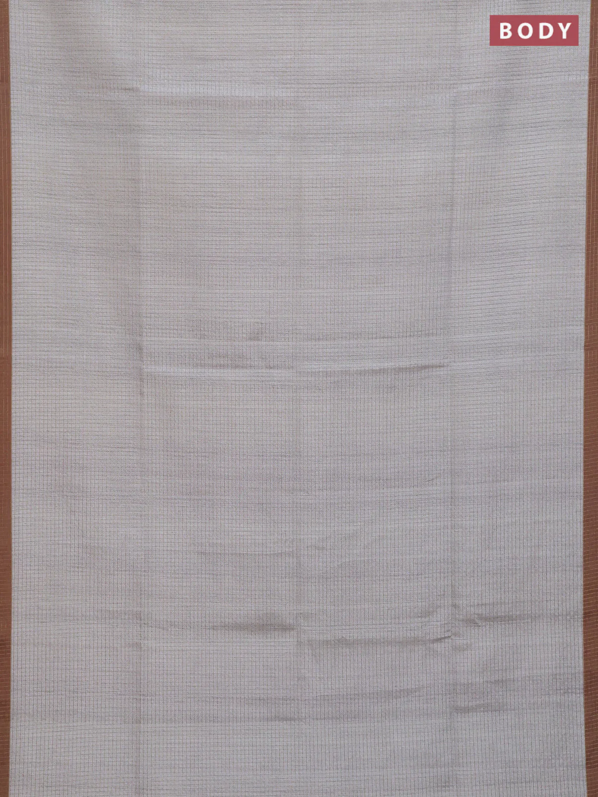 Chappa saree pastel grey and dark mustard with allover zari checked pattern and madhubani printed pallu - Image 2