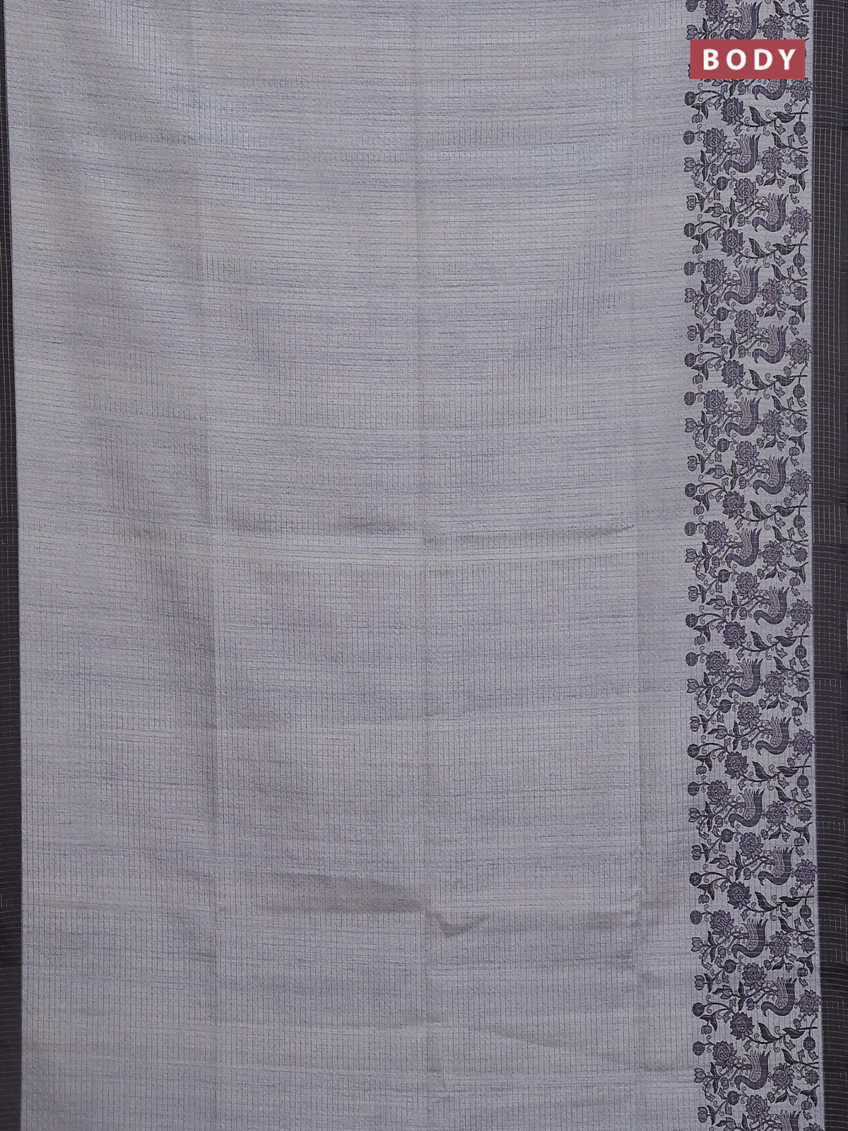 Chappa saree pastel grey and elephant grey with allover zari checked pattern and printed pallu - Image 2