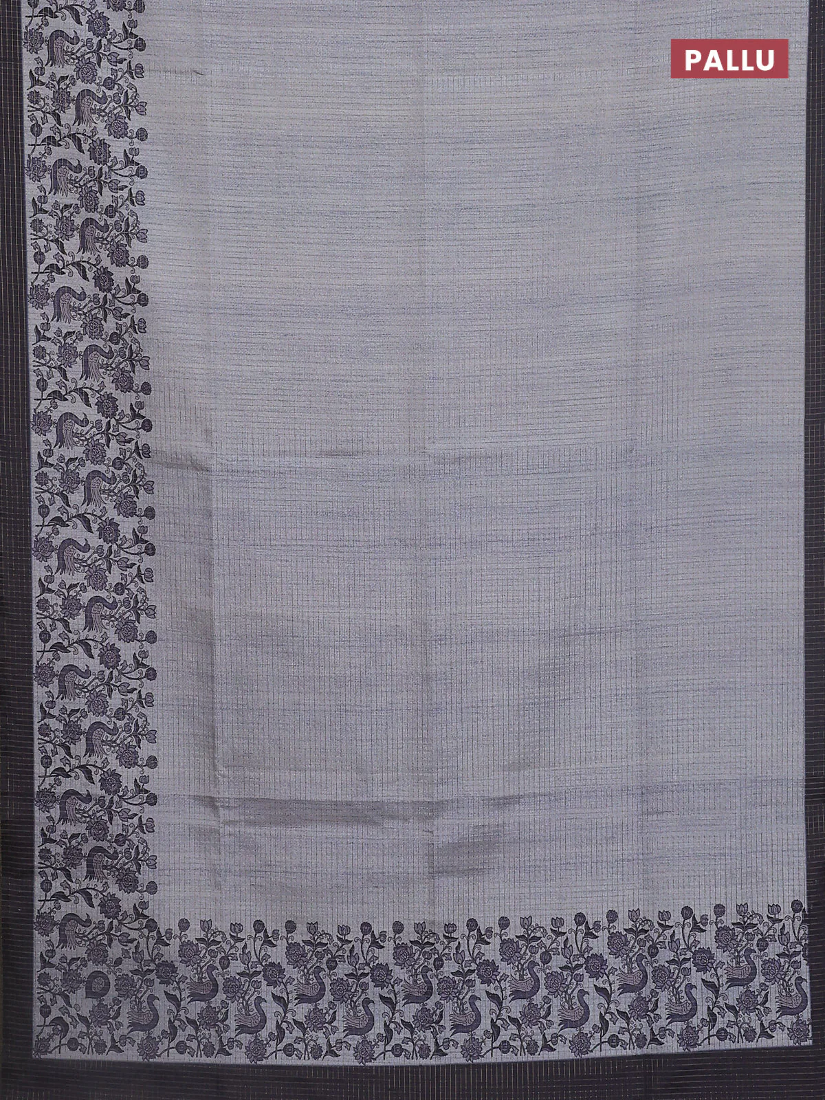 Chappa saree pastel grey and elephant grey with allover zari checked pattern and printed pallu - Image 3