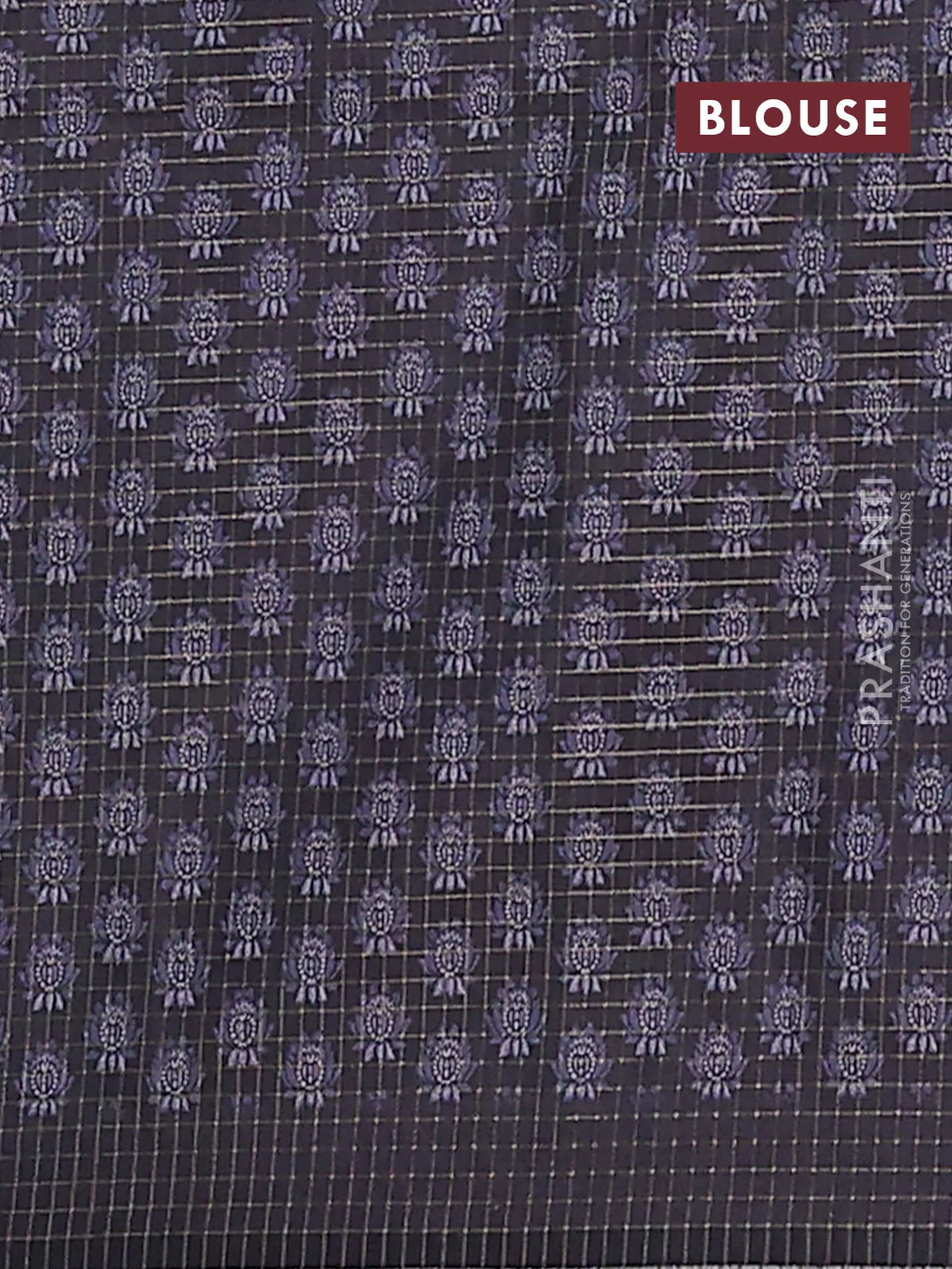 Chappa saree pastel grey and elephant grey with allover zari checked pattern and printed pallu - Image 4