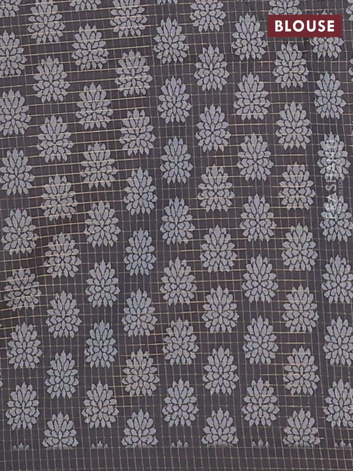 Chappa saree pastel grey and elephant grey with allover zari checked pattern and printed pallu - Image 4