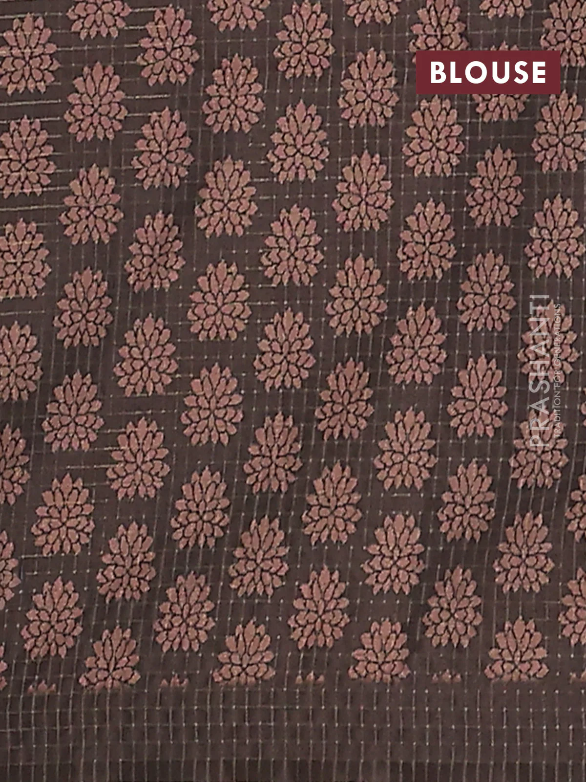 Chappa saree pastel peach pink and coffee brown with allover zari checked pattern and printed pallu - Image 4