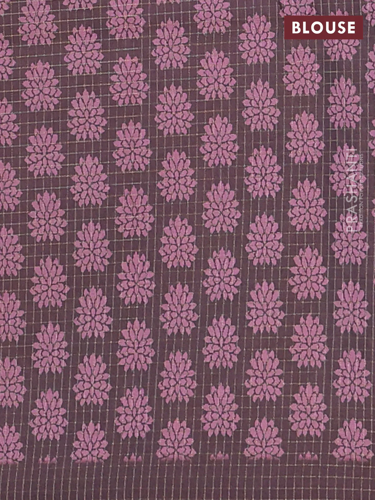 Chappa saree pastel pink and coffee brown with allover zari checked pattern and printed pallu - Image 4