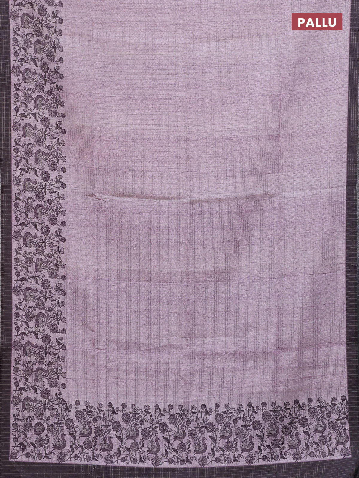 Chappa saree pastel pink and deep wine shade with allover zari checked pattern and printed pallu - Image 3