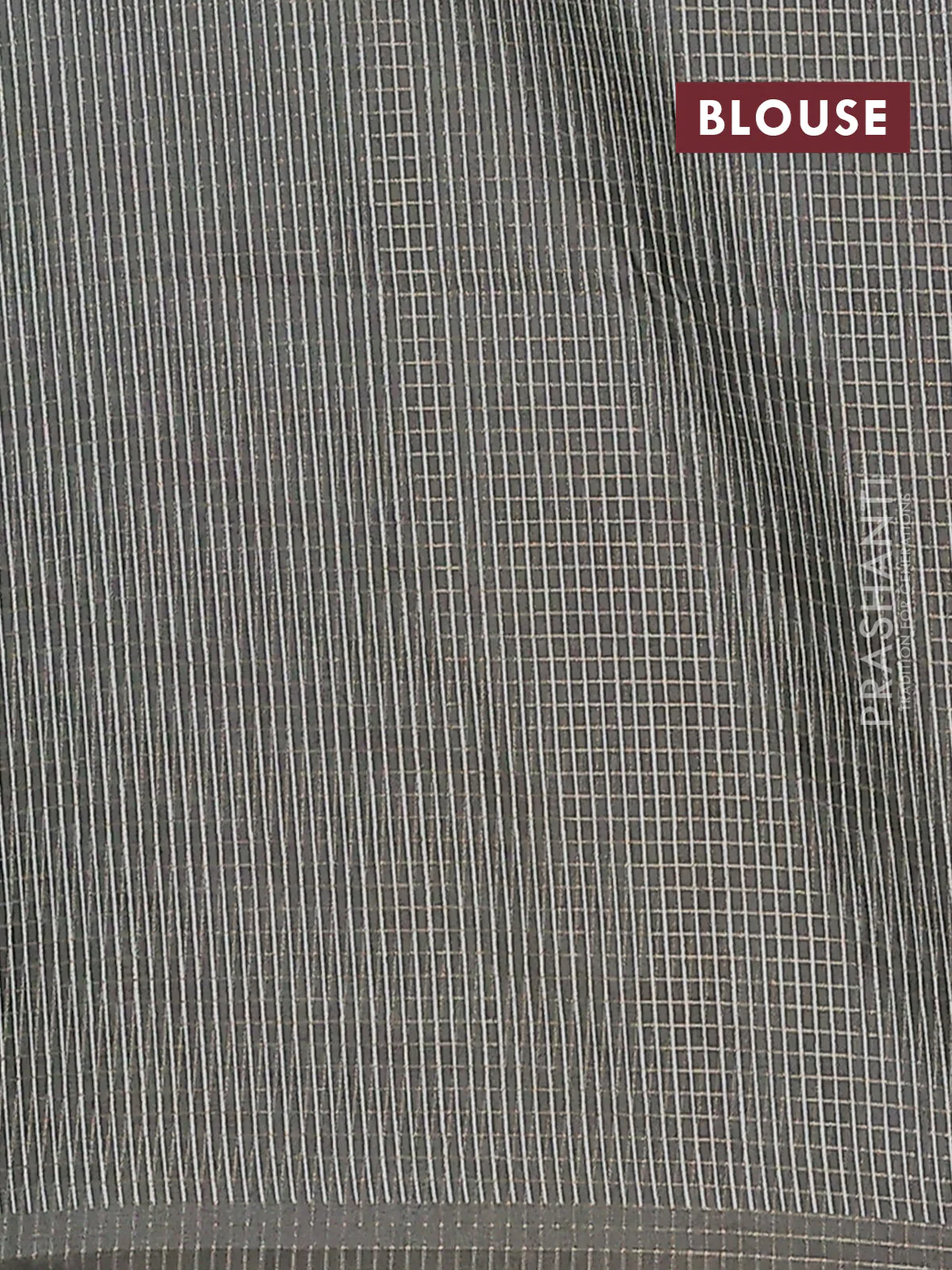 Chappa saree peacock blue and military green with allover zari checked pattern and long geometric printed border - Image 4