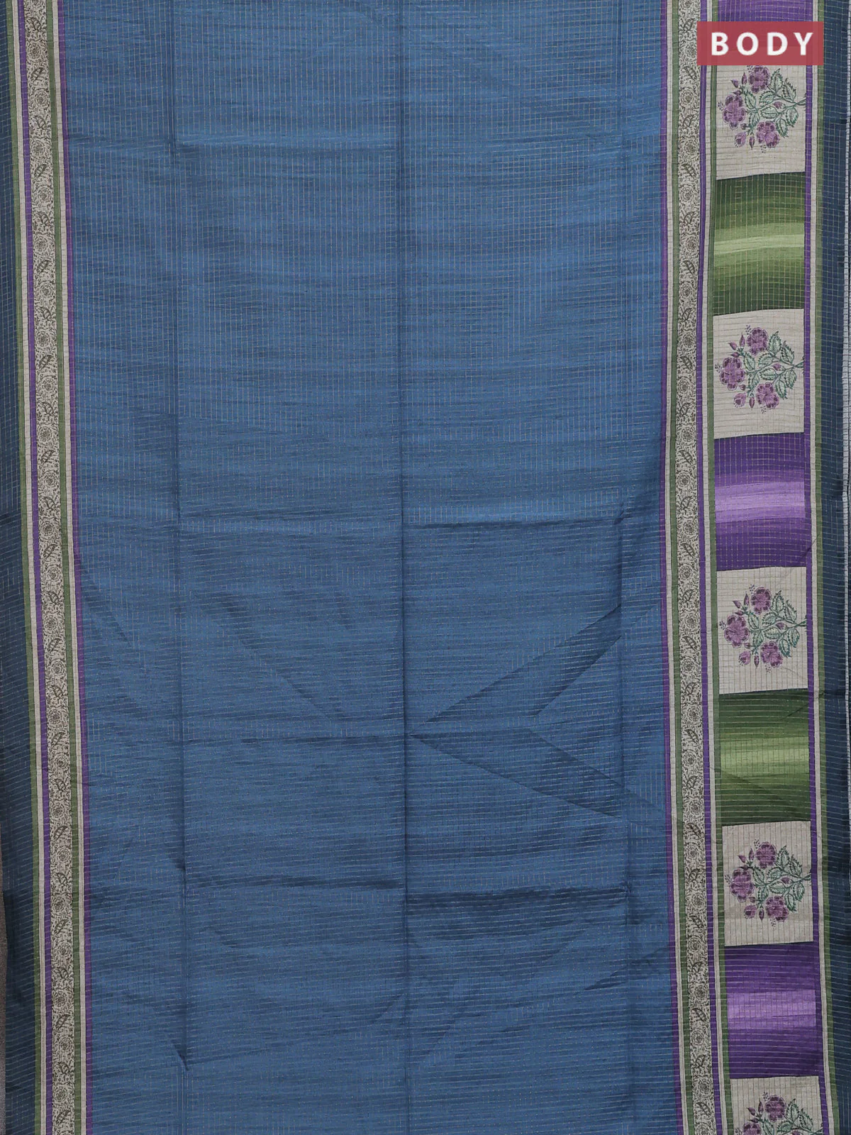Chappa saree peacock blue with allover zari checked pattern and printed pallu - Image 2