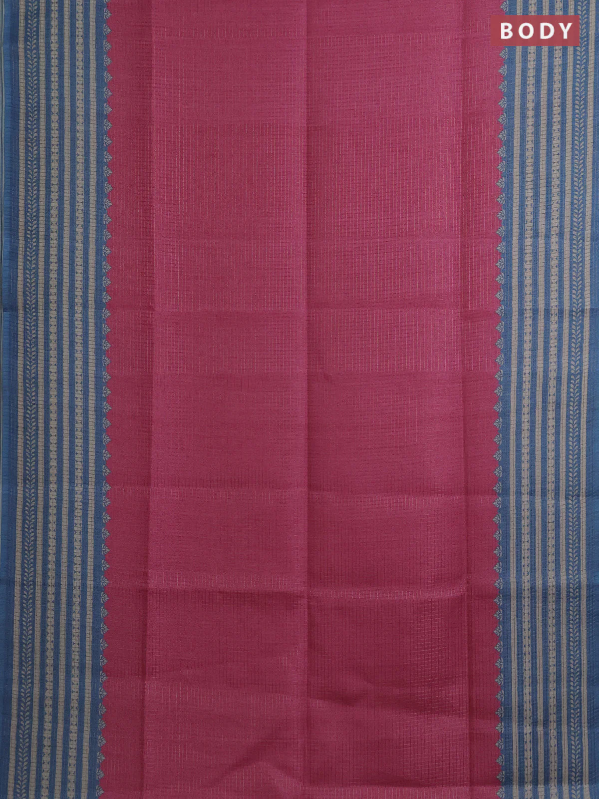 Chappa saree pink and cs blue with allover small zari checked pattern and printed border - Image 2