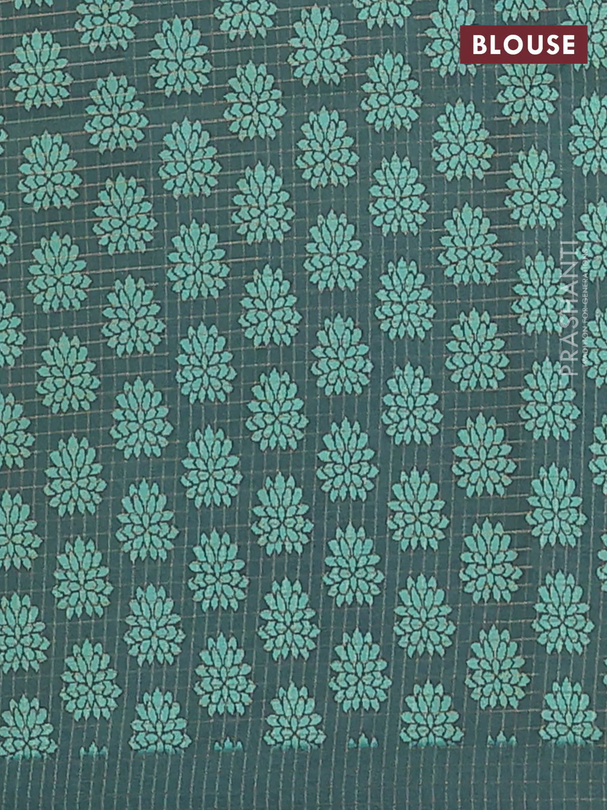 Chappa saree pista green and bottle green with allover zari checked pattern and printed pallu - Image 4